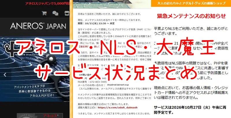 アネロス公式・NLS・大魔王サービス状況まとめアイキャッチ画像